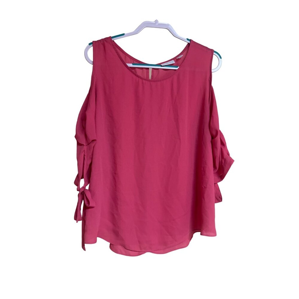 New York & Company XL Women's Pink Cold Shoulder Top With Bow Sleeve Accents